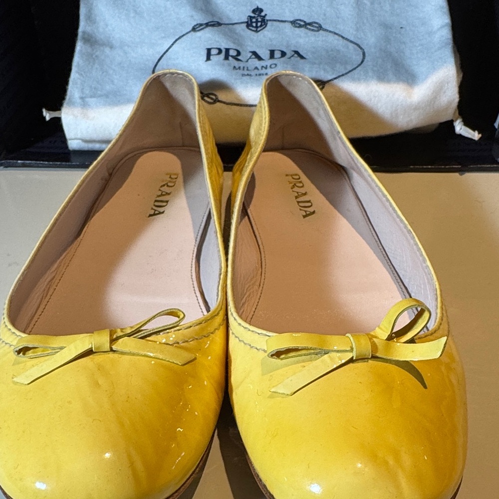 Prada Women's Bright Patent Yellow Ombré Flats